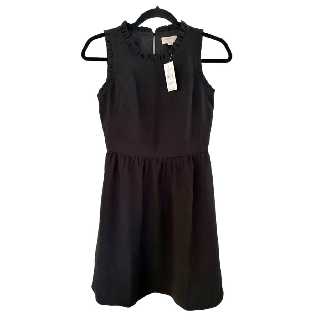 LOFT *NWT* Black Sleeveless Ruffle Trim Dress Size 00P